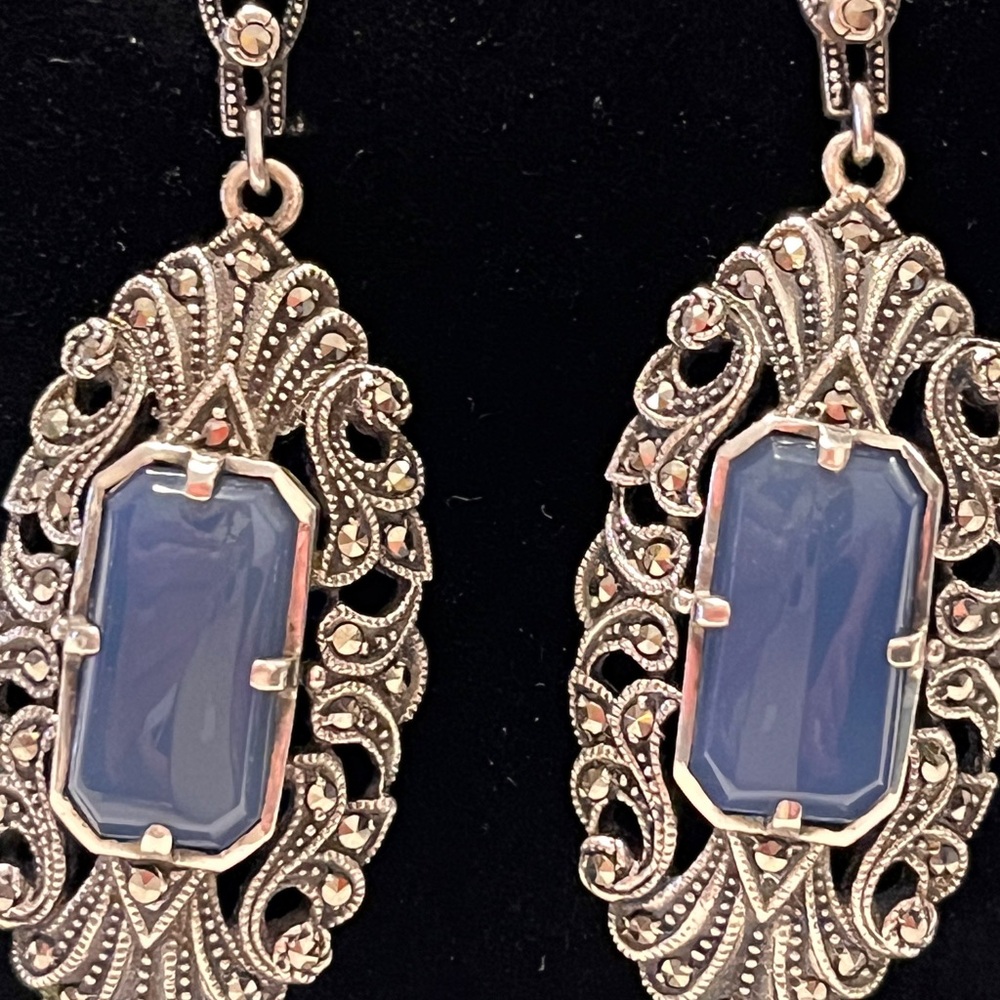 Elegant Sterling Silver and Lapis Dangle Earrings Vintage